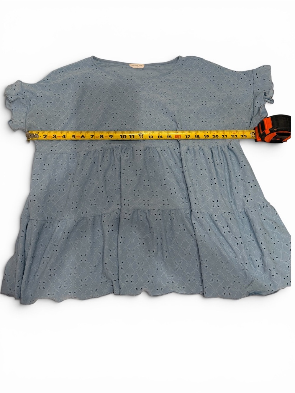 Chic Soul 2XL Blue Eyelet Babydoll Top Flutter Sleeve Boho Blouse Plus Size
